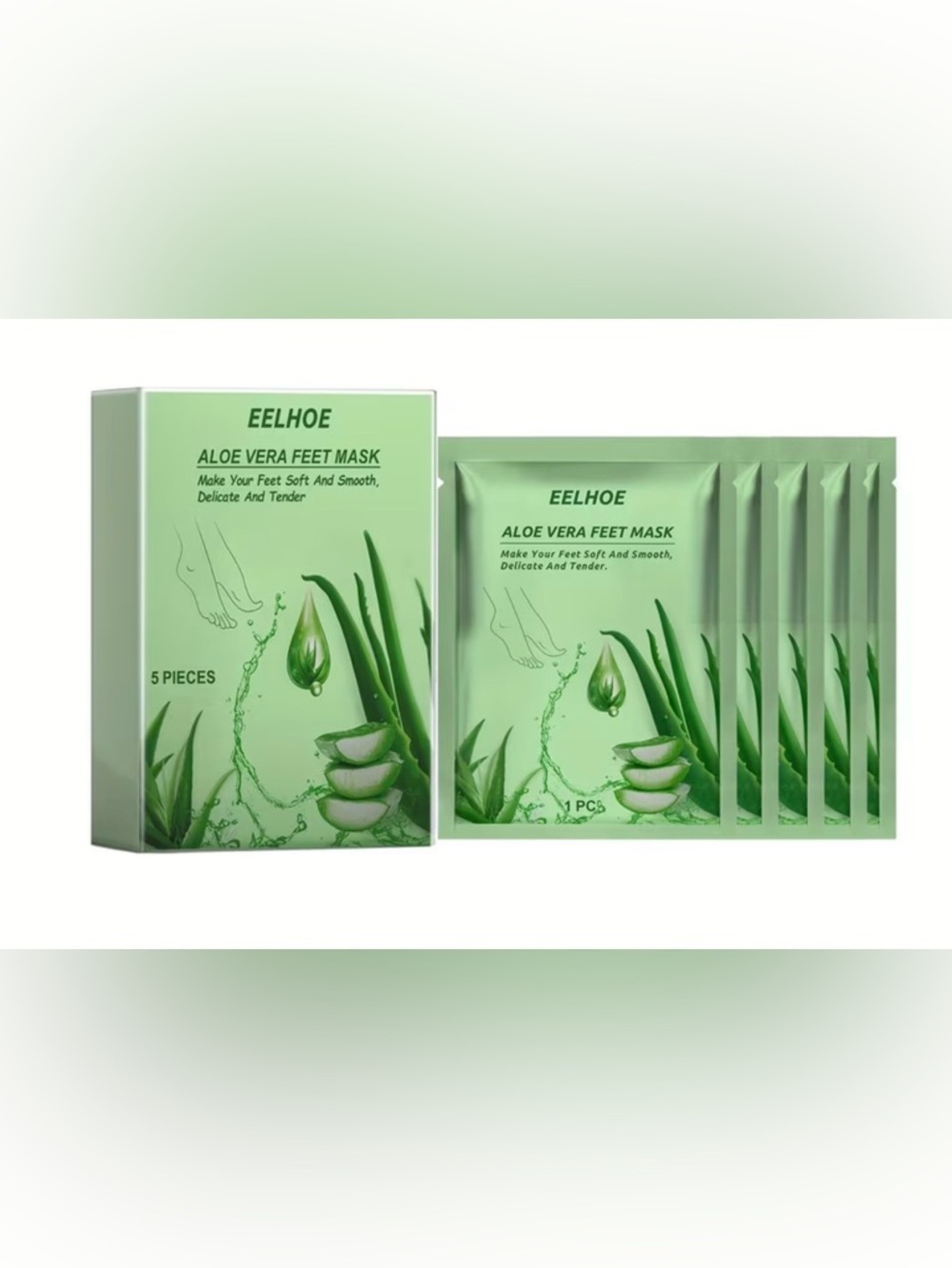 EELHOE Aloe Vera Feet Mask - Soothing Green Foot Treatment (one pair)